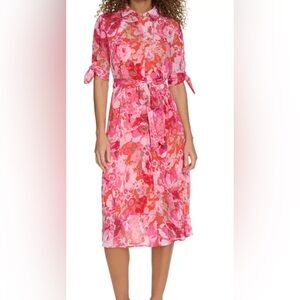 Calvin Klein Pink and Red Floral Midi Dress